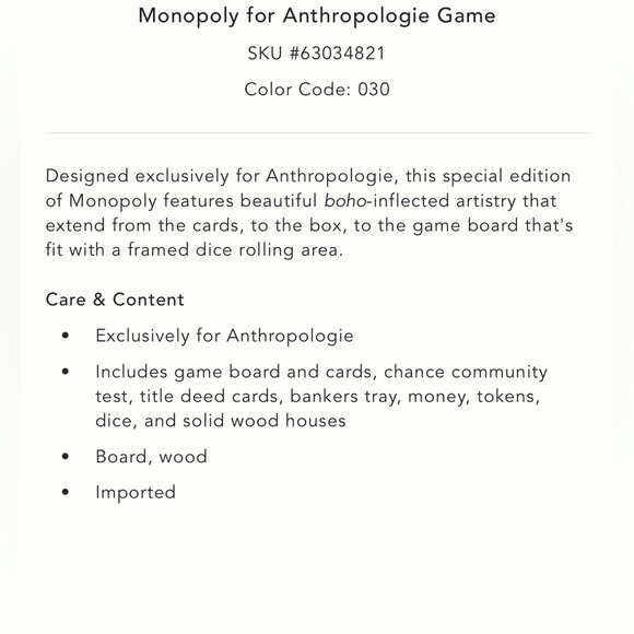 Monopoly for Anthropologie Board Game - Picture 4 of 4